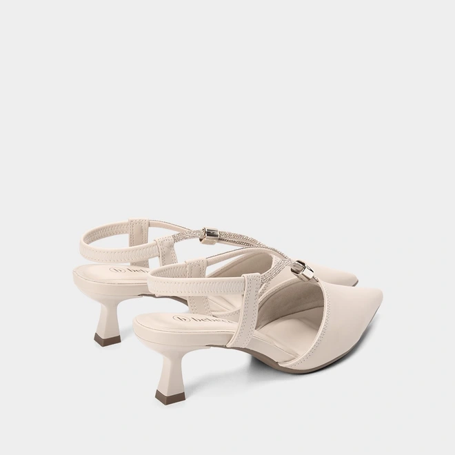 Scarpin Feminino Slingback Bebecê Tiras Strass Off White