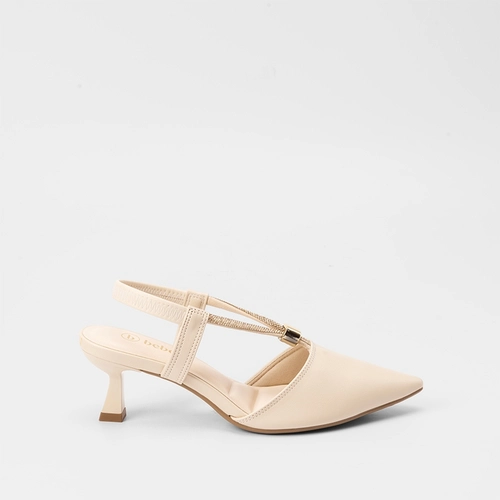 Scarpin Slingback Bebecê Tiras Strass Off White