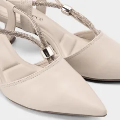 Scarpin Feminino Slingback Bebecê Tiras Strass Off White