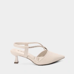 Scarpin Feminino Slingback Bebecê Tiras Strass Off White