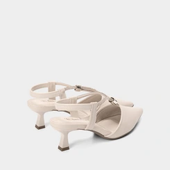 Scarpin Feminino Slingback Bebecê Tiras Strass Off White