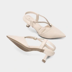 Scarpin Feminino Slingback Bebecê Tiras Strass Off White