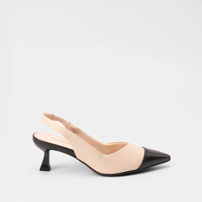Scarpin Slingback Feminino Gabriela Recorte Preto & Off White