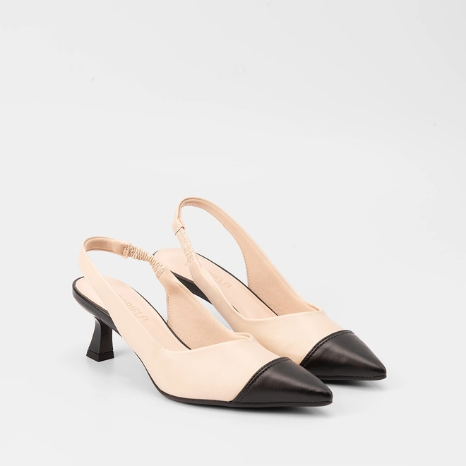 Scarpin Slingback Feminino Gabriela Recorte Preto & Off White