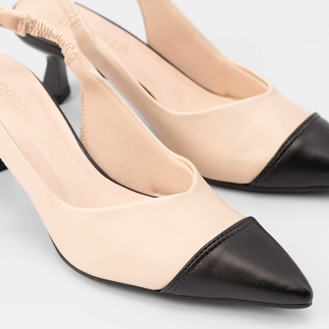 Scarpin Slingback Feminino Gabriela Recorte Preto & Off White