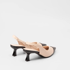 Scarpin Slingback Feminino Gabriela Recorte Preto & Off White