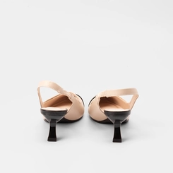 Scarpin Slingback Feminino Gabriela Recorte Preto & Off White