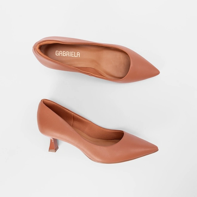 Scarpin Feminino Gabriela Salto Flare Caramelo