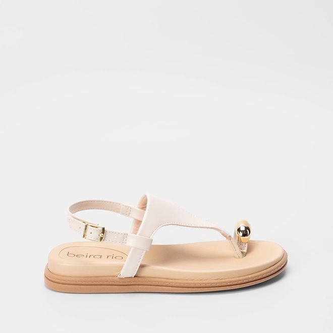 Sandália Rasteira Beira Rio Detalhe Bold Off White