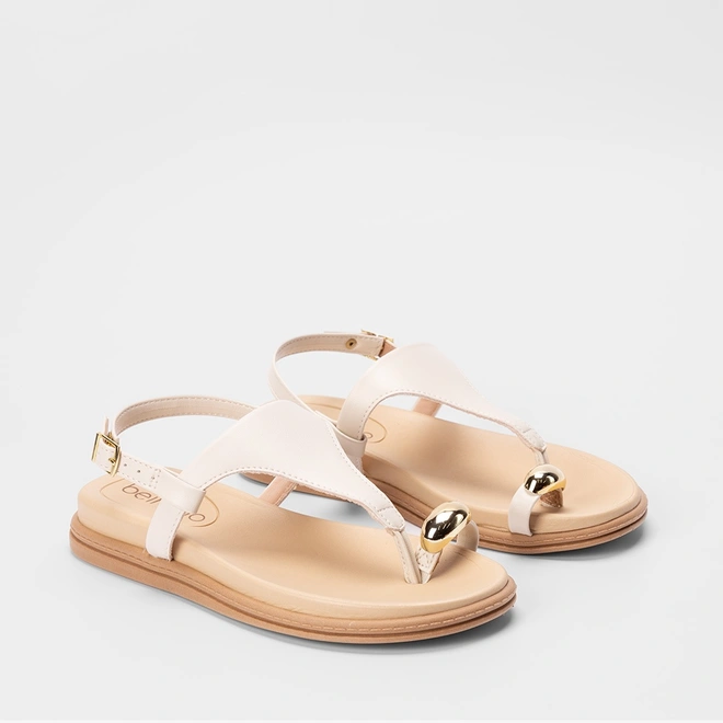 Sandália Rasteira Feminina Beira Rio Detalhe Bold Off White