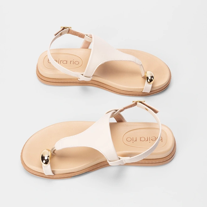 Sandália Rasteira Feminina Beira Rio Detalhe Bold Off White