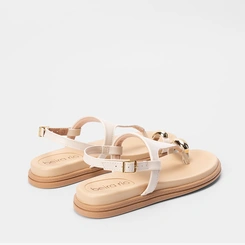 Sandália Rasteira Feminina Beira Rio Detalhe Bold Off White