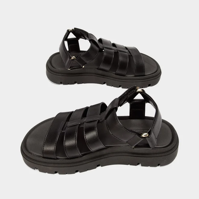 Sandália Aranha Feminina Moleca Flatform Tratorada Preto