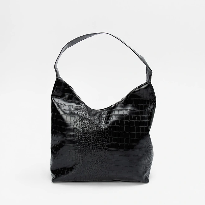 Bolsa Hobo Penélope Grande Croco Preto
