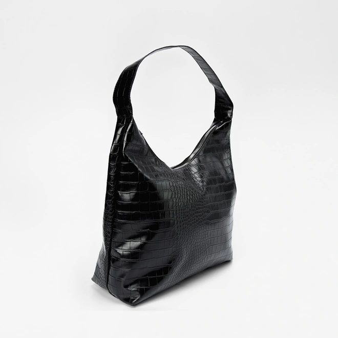 Bolsa Hobo Penélope Grande Croco Preto