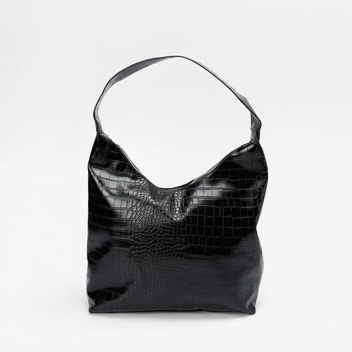 Bolsa Hobo Penélope Grande Croco Preto