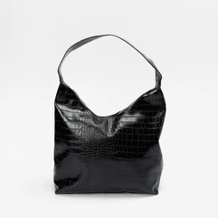 Bolsa Hobo Penélope Grande Croco Preto