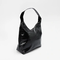 Bolsa Hobo Penélope Grande Croco Preto