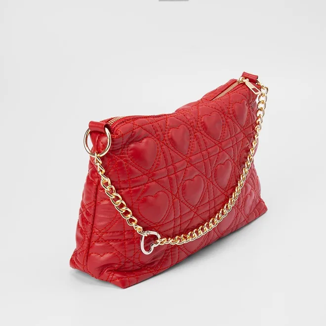 Bolsa Baguete Penélope Pespontos Coração Vermelho