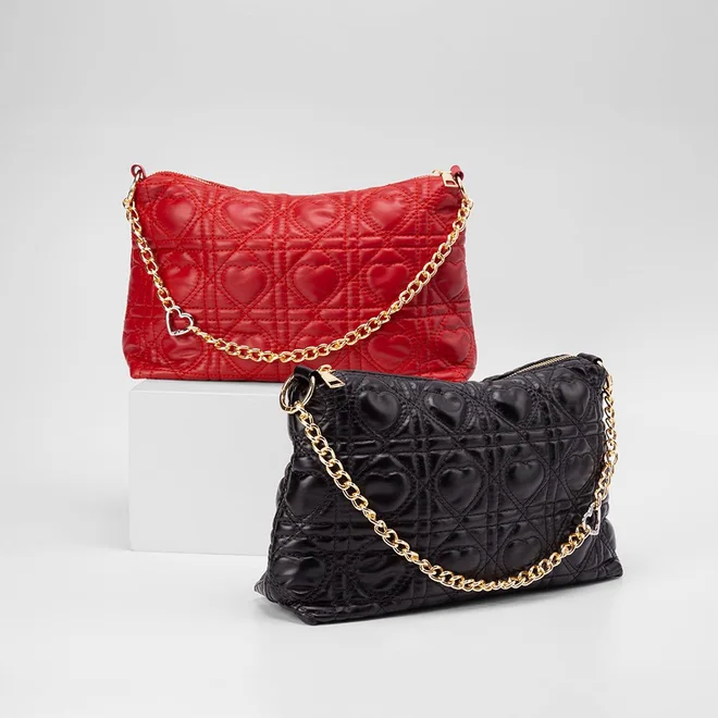 Bolsa Baguete Penélope Pespontos Coração Vermelho