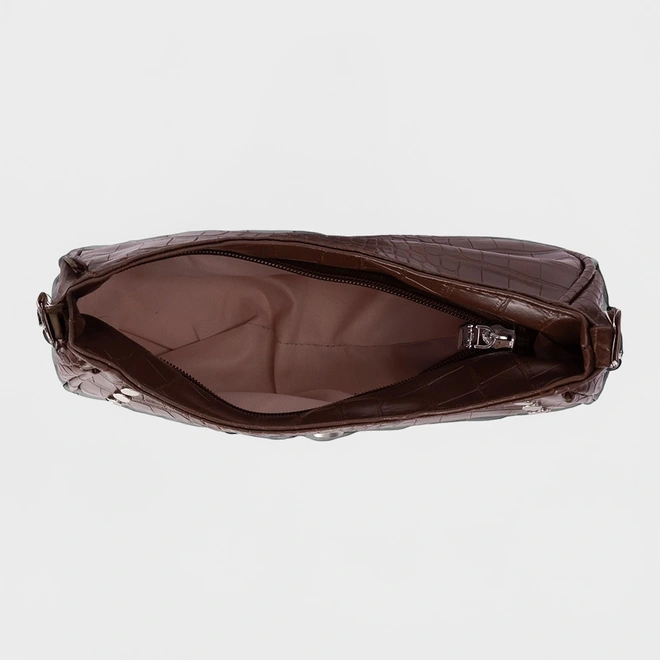Bolsa Baguete Penélope Pequena Croco & Rebites Marrom