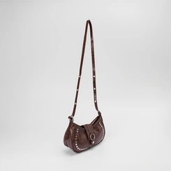 Bolsa Baguete Penélope Pequena Croco & Rebites Marrom