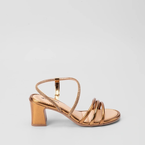 Sandália Mississipi Salto Bloco Tiras Lateral Strass Ouro