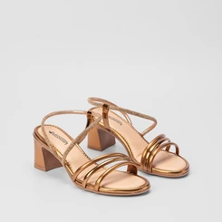Sandália Mississipi Salto Bloco Tiras Lateral Strass Ouro