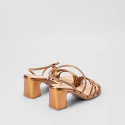 Sandália Mississipi Salto Bloco Tiras Lateral Strass Ouro