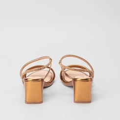 Sandália Mississipi Salto Bloco Tiras Lateral Strass Ouro