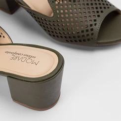 Tamanco Feminino Modare Ultraconforto Salto Grosso Perfuros Verde Oliva