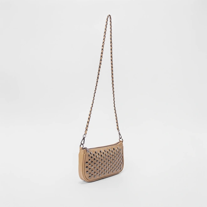 Bolsa Baguete Gabriela Pequena Tachas Bege
