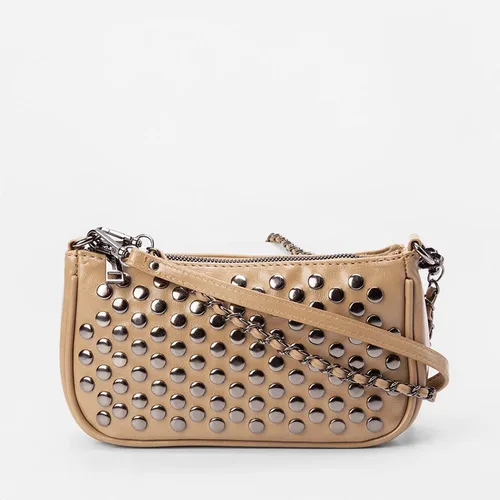Bolsa Baguete Gabriela Pequena Tachas Bege