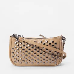 Bolsa Baguete Gabriela Pequena Tachas Bege