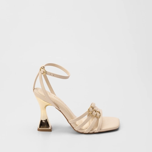 Sandália Bebecê Salto Taça Tiras Slim Off White