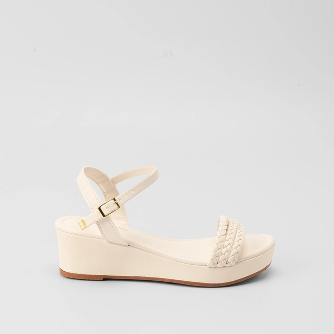 Sandália Penélope Anabela Tiras Tressê Off White