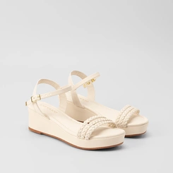 Sandália Penélope Anabela Tiras Tressê Off White