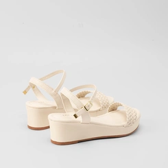 Sandália Penélope Anabela Tiras Tressê Off White