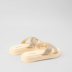 Tamanco Papete Penélope Tiras Cruzadas Strass Off White