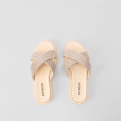 Tamanco Papete Penélope Tiras Cruzadas Strass Off White
