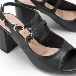 Sandália Feminina Gabriela Salto Alto Detalhe Decote & Fivela Preto