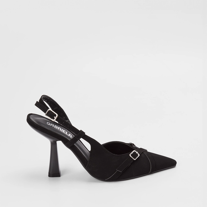 Scarpin Slinback Feminino Gabriela Detalhe Tira Cruzada Nobuck Preto