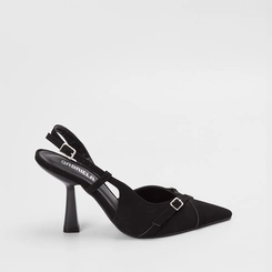 Scarpin Slinback Feminino Gabriela Detalhe Tira Cruzada Nobuck Preto