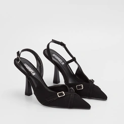 Scarpin Slinback Feminino Gabriela Detalhe Tira Cruzada Nobuck Preto