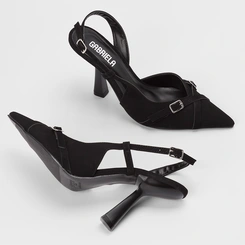 Scarpin Slinback Feminino Gabriela Detalhe Tira Cruzada Nobuck Preto