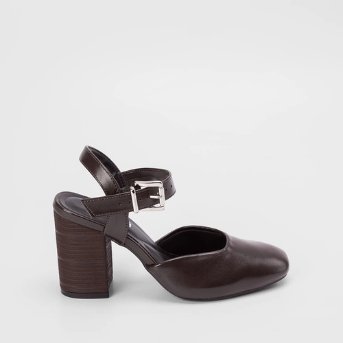 Scarpin Slingback Gabriela Salto Fachete Marrom