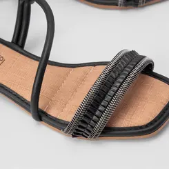 Sandália Rasteira Feminina Mississipi Tiras Estilizadas Preto