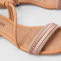 Sandália Rasteira Feminina Mississipi Tiras Estilizadas Caramelo
