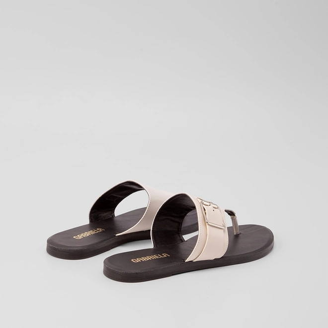 Rasteira Gabriela Tira Detalhe Fivela Off White