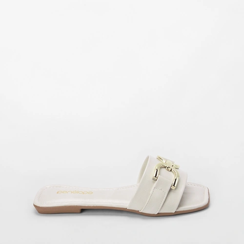 Rasteira Feminina Penélope Tira Larga Enfeite Metalizado Off White
